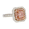 GIA Certified Orangy Pink Diamond Double Halo 18K Gold Ring