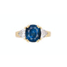 GIA Certified Oval Blue Sapphire and Trillion Diamond 3 Stone Ring in 18K