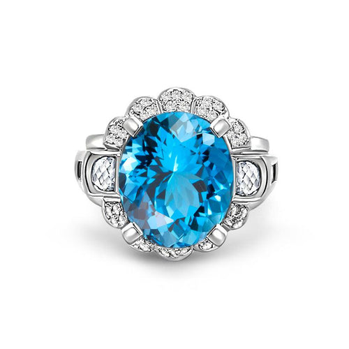 GIA Certified Oval Cut 9.5 Carat Natural Aquamarine Vintage Retro Ring