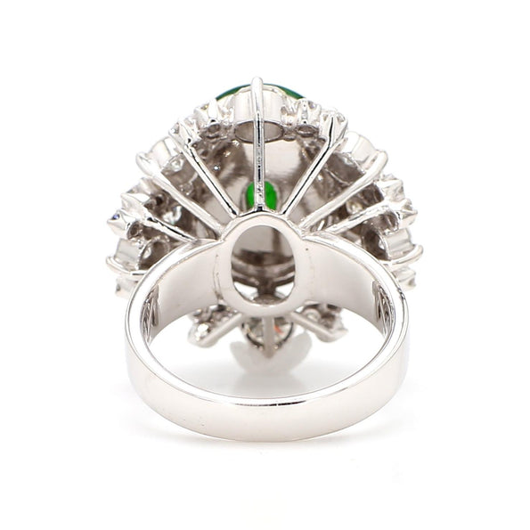 GIA Certified Type A Jadeite Jade & Old Cut Diamond 18K Gold Halo Starburst Ring