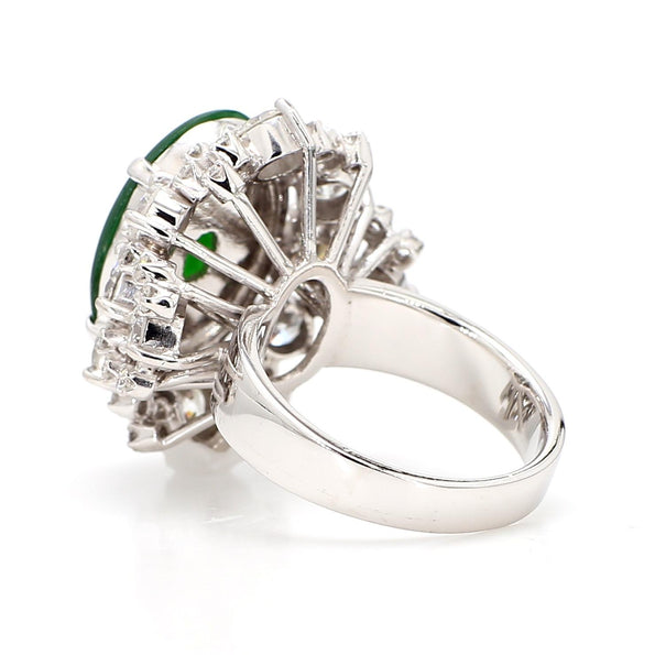 GIA Certified Type A Jadeite Jade & Old Cut Diamond 18K Gold Halo Starburst Ring