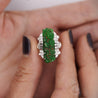 GIA Certified Vintage Carved Jadeite Jade & Diamond Statement Ring