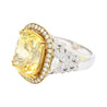 GIA Certified Vintage No Heat 17 Carat Cushion Yellow Sapphire & Diamond Halo Floral Filigree Cocktail Ring