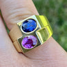 GIA certified Blue and Pink Sapphire Unisex Bezel Ring in 18k gold