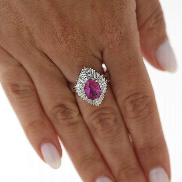 GRS 2.44 Carat Burma Vivid Pink Sapphire & Diamond Platinum Ballerina Ring