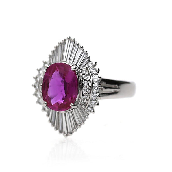 GRS 2.44 Carat Burma Vivid Pink Sapphire & Diamond Platinum Ballerina Ring
