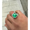 GRS 9.54 Carat Colombian Emerald Insignificant Oil and Diamond Halo Mens Ring