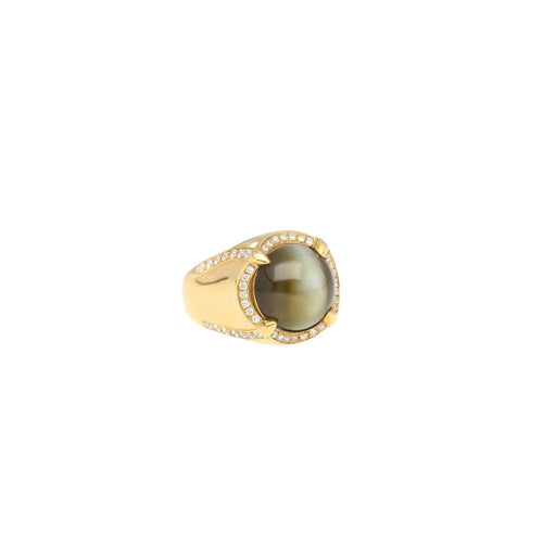 GRS Certified 13.89 Carat Chrysoberyl Cats Eye Mens 18K Yellow Gold Ring