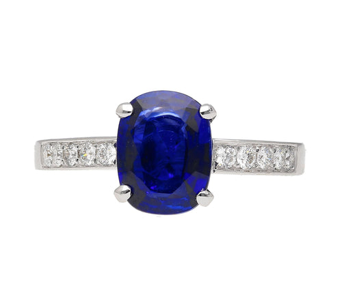 GRS Certified 2.06 Carat Vivid Deep Blue Sapphire & Diamond Ring