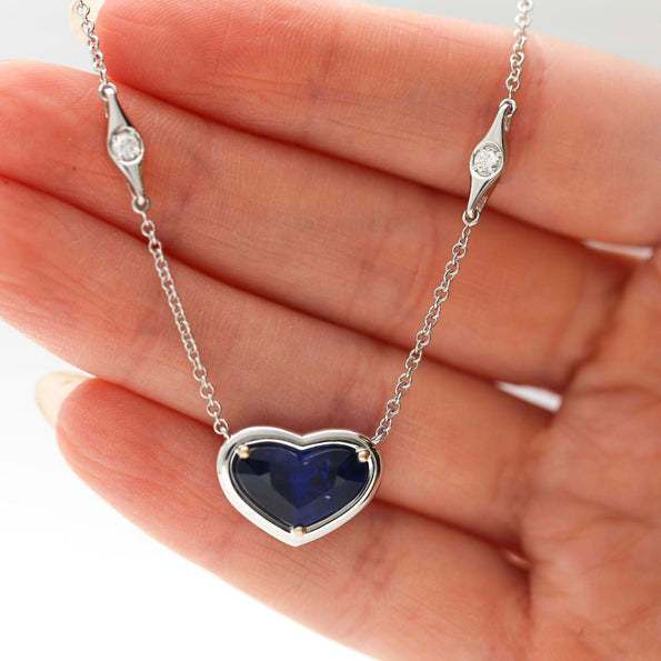 GRS Certified 4.13 Carat Heart Sapphire Diamond 18K White Gold Pendant Necklace
