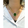 GRS Certified 51 carat Green Oval Cut Peridot with Diamond Halo in 18K Gold Cuban Chain Setting Pendant Necklace