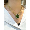 GRS Certified 51 carat Green Oval Cut Peridot with Diamond Halo in 18K Gold Cuban Chain Setting Pendant Necklace