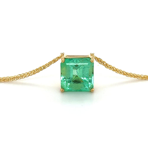 GRS Certified 5.83 Carat Colombian Emerald in 18K Floating Solitaire Necklace