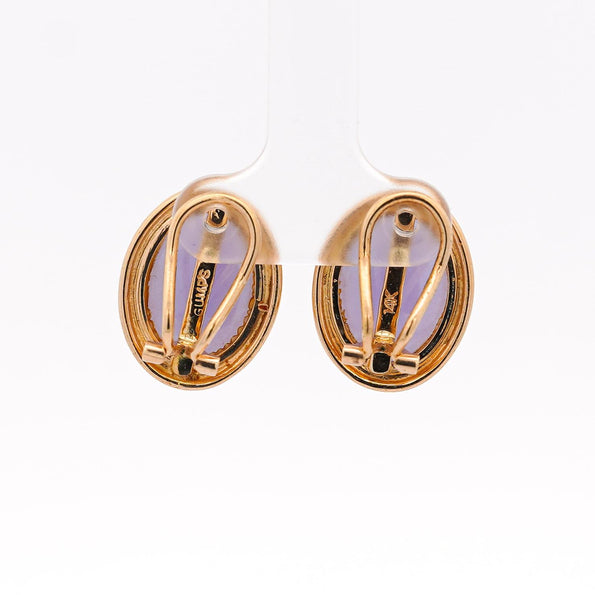 GUMPS San Francisco Signed Lavender Jade 14K Gold Clip On Stud Earrings