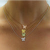 Gold Gemstone Butterfly Cluster Floating Pendant Necklace 18