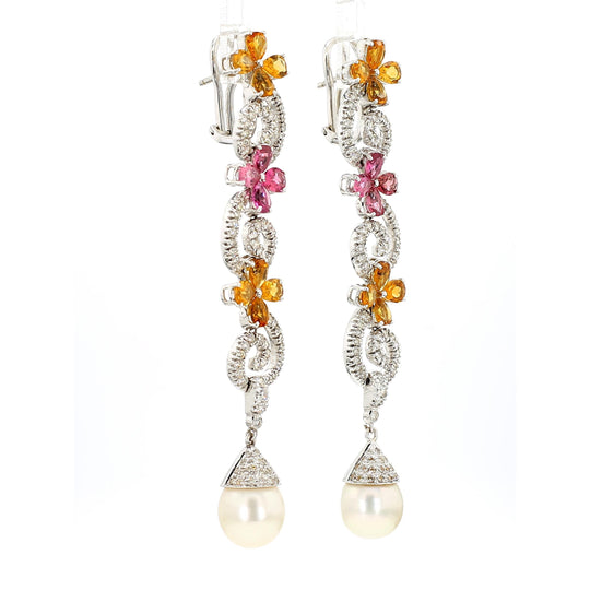 Greek 12 Carat Diamond South Sea Pearl Tourmaline Citrine Earring Necklace Set