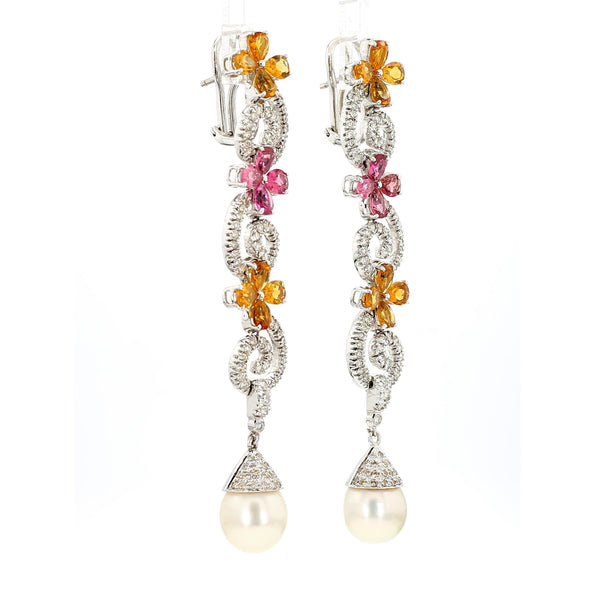 Greek 12 Carat Diamond South Sea Pearl Tourmaline Citrine Earring Necklace Set