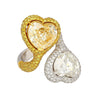 Heart Cut 5.79 & 5.73 Carat Fancy Yellow & White Diamond Toi Et Moi 18K Gold Ring