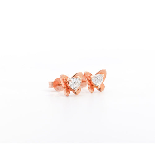 Heart Cut Natural Diamond Butterfly Stud Earrings in 18K Rose Gold