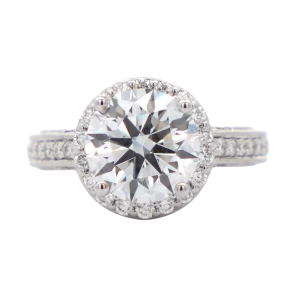 IGI Certified 3.25 Carat Lab Grown Diamond Engagement Ring With Diamond Halo and Regal 18K White Gold Ring Setting