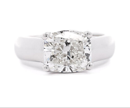 IGI Certified 3.46 Carat Lab Grown Cushion Cut Diamond East West Solitaire Ring