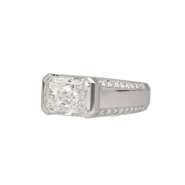 IGI Certified 5.5 Carat Radiant Cut Lab Diamond Half Bezel East-West Unisex Ring