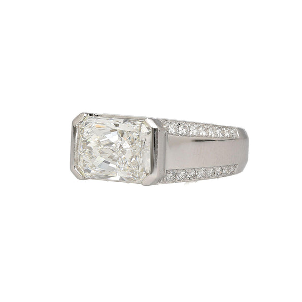 IGI Certified 5.5 Carat Radiant Cut Lab Diamond Half Bezel East-West Unisex Ring