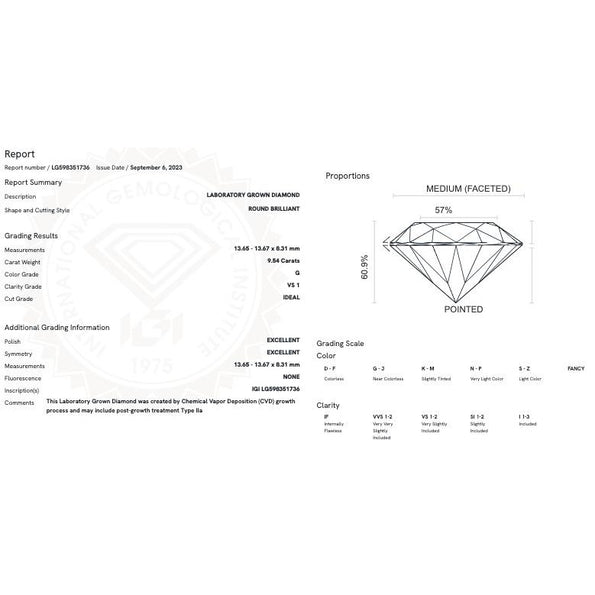 IGI Certified 9.54 Carat G/VS1 Lab Grown Diamond Vintage Platinum Ring