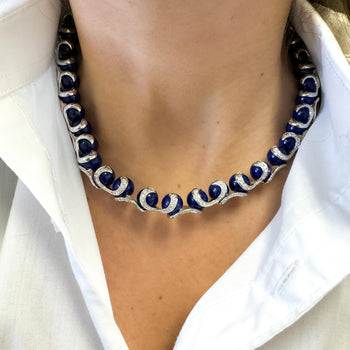 Lapis Lazuli Ball and Diamond 18K White Gold Choker Necklace Signed BIBIGI – Assay Jewelers