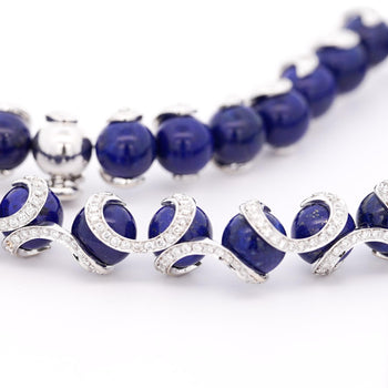 Lapis Lazuli Ball and Diamond 18K White Gold Choker Necklace Signed BIBIGI – Assay Jewelers