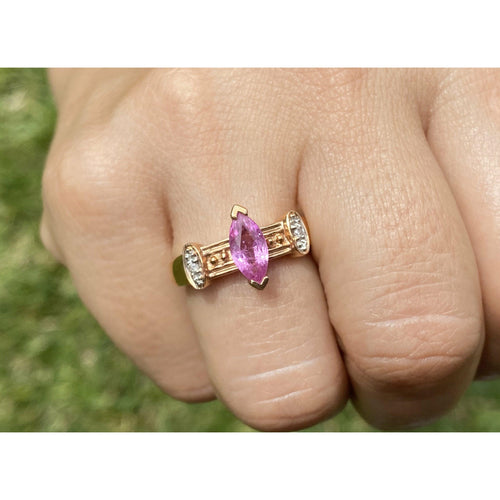 Marquise Cut Pink Sapphire in 14k Rose Gold Retro Style Ring