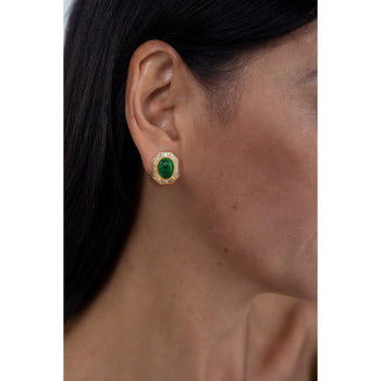 Mouawad Signed Vivid Cabochon Emeralds & Baguette Diamond Halo Clip On Earrings – Assay Jewelers