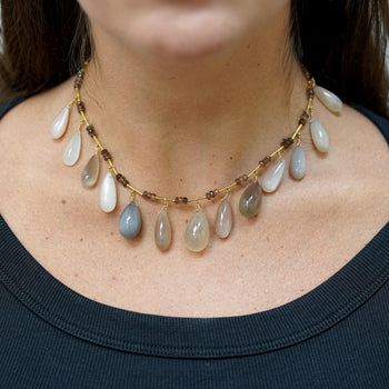 Multi Colored Moonstone Cabochon Drop 22K Gold 17" Fringe Necklace – Assay Jewelers