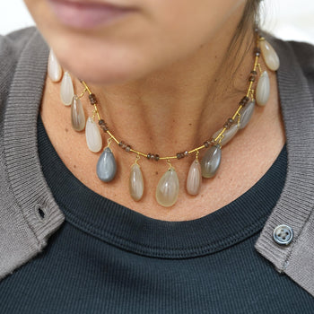 Multi Colored Moonstone Cabochon Drop 22K Gold 17" Fringe Necklace – Assay Jewelers