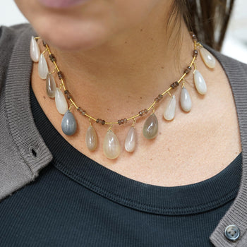 Multi Colored Moonstone Cabochon Drop 22K Gold 17" Fringe Necklace – Assay Jewelers