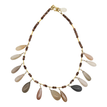 Multi Colored Moonstone Cabochon Drop 22K Gold 17" Fringe Necklace – Assay Jewelers