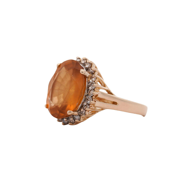 Natural 11.03 Carat Oval Spessartine Garnet Diamond Halo 14K Yellow Gold Ring