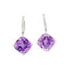 طبيعي 13.12 قيراط Amethyst مقطوع على شكل Cushion & Diamond Dangling Earrings