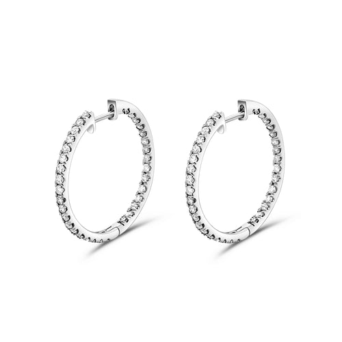 Natural 1.2 Carat Diamond Inside-Out Hoop Earrings 14K Gold