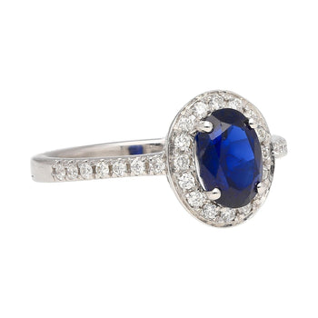 Natural 1.45 Carat Oval Cut Blue Sapphire and Diamond Halo 18k White Gold Ring – Assay Jewelers