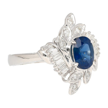 Natural 1.52 Carat Oval Blue Sapphire and Diamond Platinum Floral Ring – Assay Jewelers
