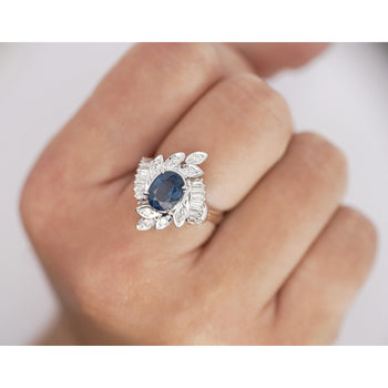 Natural 1.52 Carat Oval Blue Sapphire and Diamond Platinum Floral Ring – Assay Jewelers