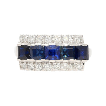Natural 2.28 Carat Blue Sapphire & Diamond Cluster 5 Stone Platinum Ring – Assay Jewelers