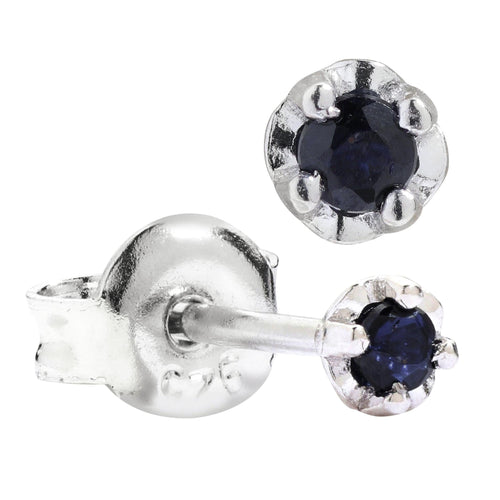 Natural 3mm Black Sapphire Stud Earrings