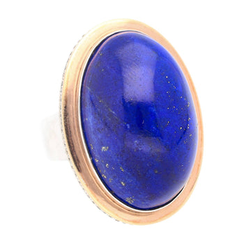 Natural 47.01 Carat Blue Lapis Lazuli in 18K Rose & White Gold Oval Bezel Ring – Assay Jewelers