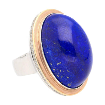 Natural 47.01 Carat Blue Lapis Lazuli in 18K Rose & White Gold Oval Bezel Ring – Assay Jewelers