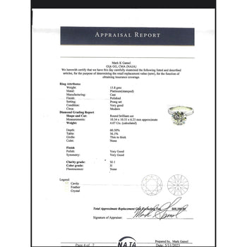 Natural 4.07 Carat H/SI1 Round Diamond Solitaire Wide Shank Ring In Platinum – Assay Jewelers