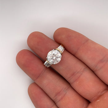 Natural 4.21 Carat Round Diamond Engagement Ring With Baguette Diamonds in Two Tone 18k Gold – Assay Jewelers