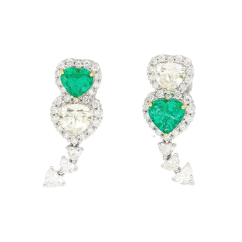 Natural Diamond and Emerald Heart Cut Mirrored Drop Earrings in 18k White Gold – Assay Jewelers