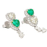 Natural Diamond and Emerald Heart Cut Mirrored Drop Earrings in 18k White Gold